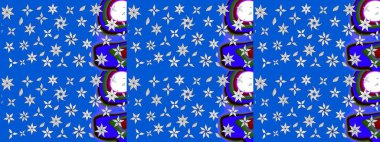 Mavi renkte etnik çiçeklerle süslenmiş zarif bir eskiz. Raster Çiçek İllüstrasyon Şirin Tekstil.