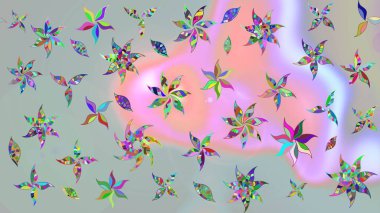 Çiçek arkaplan. Gri renkli şirin tekstil tarzında. Renkli çizim kalıbı. Raster illüstrasyonu. Çiçek duvar kağıdı.