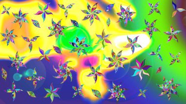 Raster illüstrasyonundaki çiçek desenli çizim. Sarı renkte çiçekler.