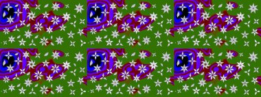 Küçük çiçekteki sevimli çiçek deseni. Raster deseni. Yumuşak, yeşil renkli yaz çiçekleri. Raster illüstrasyonu.