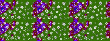 Raster illüstrasyonundaki çiçek desenli çizim. Yeşil renkli çiçekler. Renkli Bahar Teması eskiz kalıbı. Düz Çiçek Elementleri Tasarımı.