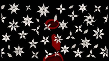 Çok renkli, zarif küçük çiçekler ve siyah renkli komik böcekler, raster desen, illüstrasyon..