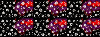 Parlak çiçekli kolaj çiçekleri siyaha boyanmış. Çiçekli zambakların eskiz geçmişi. Çiçek tasarımı için inanılmaz kolaj cennet tarzı..