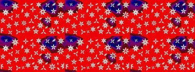 Çiçek desenli çizim. Raster illüstrasyonu. Asya tekstil tarzında. Kırmızı renkte çiçekler. Raster illüstrasyonu.