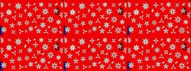 Düz Çiçek Elementleri Tasarımı. Renkli Yaz Temalı eskiz kalıbı. Raster illüstrasyonundaki çiçek desenli çizim. Kırmızı renkte çiçekler.