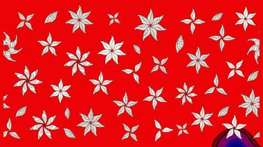 Kibarca, kırmızı renkte bahar çiçekleri. Çiçek ve yapraklı karalama şeklinde Raster çiçek deseni. Raster illüstrasyonu.