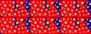 Raster illüstrasyonu. Kırmızı renklerde. Çiçek buketleriyle klasik tarzda eskiz deseni.