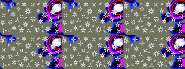 Çiçek ve yapraklı karalama şeklinde Raster çiçek deseni. Raster illüstrasyonu. Yumuşak, yeşil renkte bahar çiçekleri.