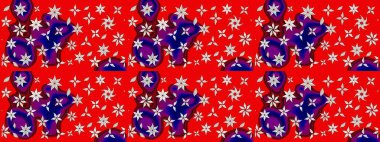 Raster illüstrasyonu. Renkli desenli eskiz deseni, kırmızı çiçekler ve dekoratif elementlerle. Kumaş, tekstil, duvar kağıdı baskısı için. Eskiz geçmişi. Antika retro tarzı.