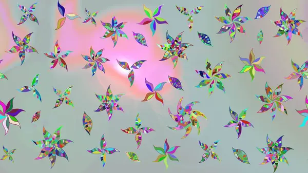 Düz Çiçek Elementleri Tasarımı. Raster illüstrasyonundaki çiçek desenli çizim. Renkli Bahar Teması eskiz kalıbı. Süslü kumaş deseni.