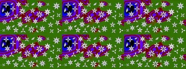 Küçük çiçekteki sevimli çiçek deseni. Raster deseni. Yumuşak, yeşil renkli yaz çiçekleri. Raster illüstrasyonu.