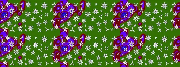 Raster illüstrasyonundaki çiçek desenli çizim. Yeşil renkli çiçekler. Renkli Bahar Teması eskiz kalıbı. Düz Çiçek Elementleri Tasarımı.