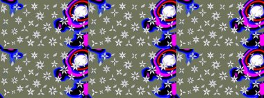 Çiçek ve yapraklı karalama şeklinde Raster çiçek deseni. Raster illüstrasyonu. Yumuşak, yeşil renkte bahar çiçekleri.