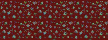 Düz Çiçek Elementleri Tasarımı. Renkli Bahar Teması eskiz kalıbı. Kırmızı renkli şirin çiçek deseni. Raster Modaya uygun kumaş deseni.