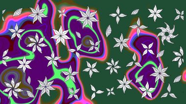 Soyut çiçek çizim kalıbı arka planı. Raster illüstrasyonu. Küçük çiçekteki sevimli çiçek deseni. Raster deseni. Yeşil renklerde.