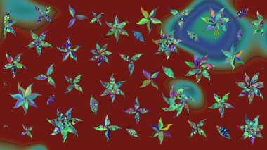 Raster illüstrasyonu. Klasik çiçek tasarımı elementleri. Kırmızı kıvırcık çiçekler kırmızı renkte şekillenir.