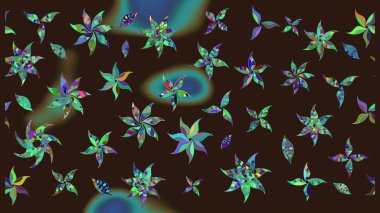 Raster illüstrasyonu. Suluboya çiçekli çiçek deseni. Kahverengi renkli Asyalı tekstil.