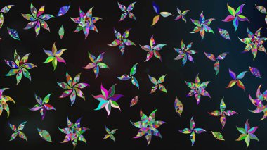 Raster illüstrasyonu. Çiçek desenli çizim. Asya tekstil tarzında. Raster illüstrasyonu. Gri renkli çiçekler.