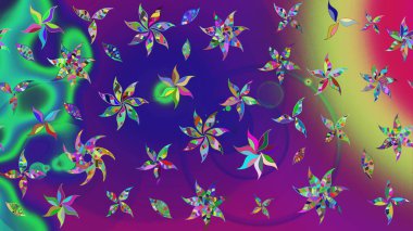 Raster illüstrasyonundaki çiçek desenli çizim. Mor renkte çiçekler.