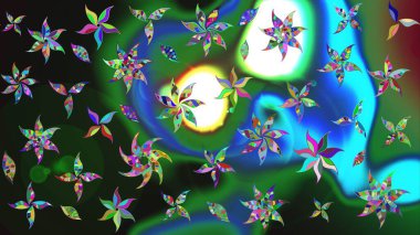 Raster çiçek desenleri çiziyor. Vadinin yeşil renkli çiçekleri.