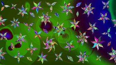 Yeşil renkli çiçekler. Raster illüstrasyonunda çiçek deseni çizimi.