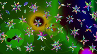 Yeşil renkte güzel bir tekstil. Suluboya çiçekli çiçek deseni. Raster illüstrasyonu.