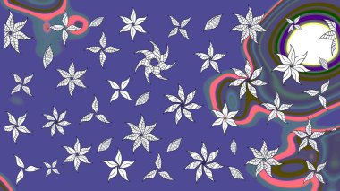 Çiçek desenli eskiz, darbeler, sıçramalar, yaz çiçekleri. Raster illüstrasyonu. Mor renkte çiçekler.