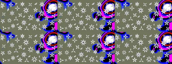 Çiçek ve yapraklı karalama şeklinde Raster çiçek deseni. Raster illüstrasyonu. Yumuşak, yeşil renkte bahar çiçekleri.