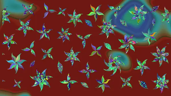 Raster illüstrasyonu. Klasik çiçek tasarımı elementleri. Kırmızı kıvırcık çiçekler kırmızı renkte şekillenir.