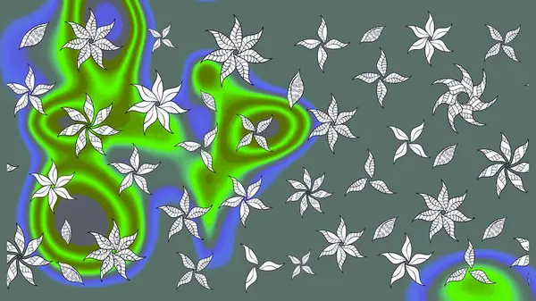 Raster illüstrasyonundaki çiçek desenli çizim. Düz Çiçek Elementleri Tasarımı. Süslü kumaş deseni. Renkli Bahar Teması çizim şablonu.