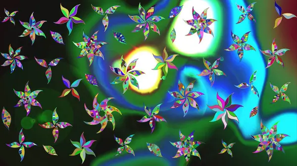 Raster çiçek desenleri çiziyor. Vadinin yeşil renkli çiçekleri.