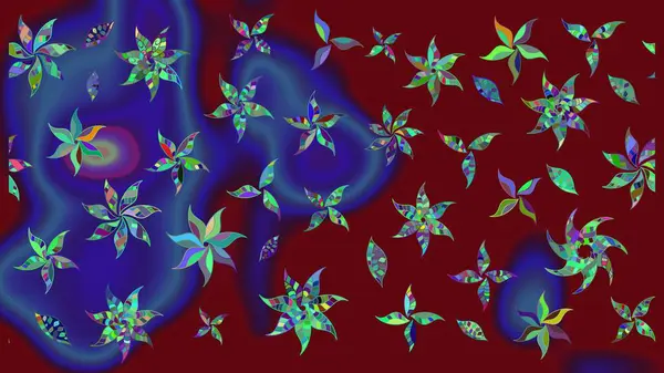 Çiçeksel çizim kalıbının yansıması. Vadinin çiçekleri kırmızı renklerde.