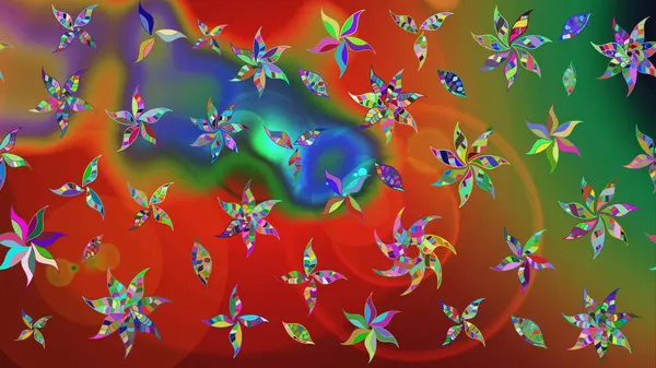 Renkli süs kenarı. Çiçek duvar kağıdı. Raster illüstrasyonu. Kırmızı renklerde. Hint süsü. Çizim deseni.