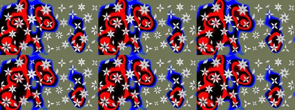 Çiçek ve yapraklı karalama şeklinde Raster çiçek deseni. Yumuşak, yeşil renkli bahar çiçekleri. Raster illüstrasyonu.