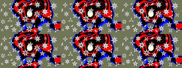 Raster düz çiçek çizim deseni. Hediye ambalaj kağıdı, tebrik kartları, posterler ve pankart tasarımı. Yeşil renkte çiçekler.