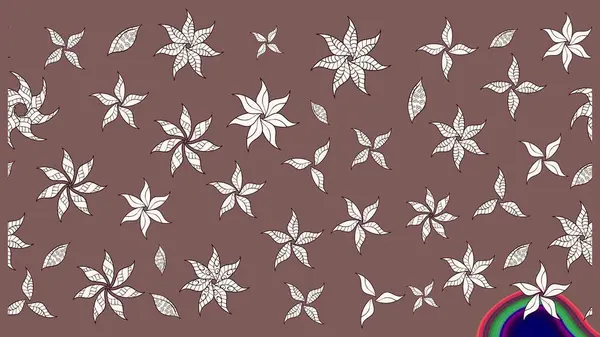 Düz Çiçek Elementleri Tasarım Raster illüstrasyonu. Kahverengi renkli çiçekler. Renkli Bahar temalı eskiz kalıbı. Çiçekli çiçek deseni, suluboya..