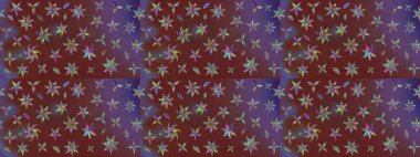 Kahverengi renklerde bahar çiçekleri. Raster illüstrasyonu. Çiçek ve yapraklı karalama şeklinde Raster çiçek deseni.