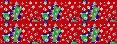 El çizimi. Güzel kumaş deseni. Raster illüstrasyonu. Çiçekler, dallar, otlar ve çiçekler.