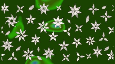 Raster illüstrasyonu. Eski usul. Renkli desenli eskiz deseni, yeşil çiçekler ve dekoratif elementlerle. Kumaş, tekstil, duvar kağıdı baskısı için. Taslak arkaplan.