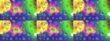 Renkli Bahar Teması eskiz kalıbı. Çiçekli çiçek deseni, suluboya. Raster illüstrasyonu. Yeşil renkli çiçekler. Düz Çiçek Elementleri Tasarımı.