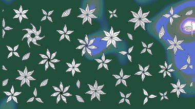 Yumuşak, yeşil renkli bahar çiçekleri. Yaprak ve çiçeklerin suluboya resimleri, yeşil renkte çizimler. Raster illüstrasyonu.