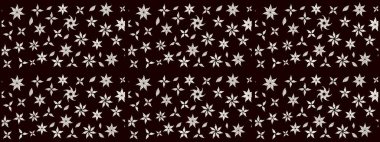 Şirin çiçekli eskiz deseni ve siyah renkli yapraklar, suluboya çiçek deseni, duvar kağıdı, kart veya kumaş için fayanslı. Raster illüstrasyonu.