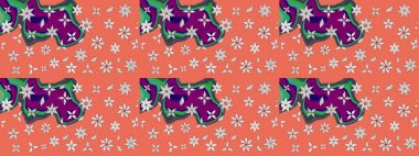 Hediye ambalaj kağıdı, tebrik kartları, posterler ve pankart tasarımı. Raster düz çiçek çizim deseni. Turuncu renkte çiçekler.