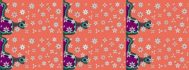 Modern çiçek arkaplanı. Moda baskıları için zarif bir şablon. Halk tarzı. Parlak renkli çiçekleri ve turuncu yaprakları olan harika bir çiçek deseni..