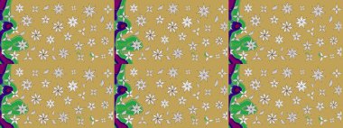 Nazikçe, sarı renkte bahar çiçekleri. Raster illüstrasyonu. Çiçek ve yapraklı karalama şeklinde Raster çiçek deseni.