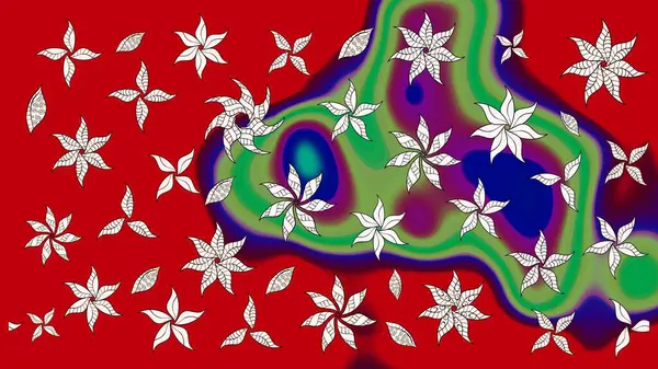 Kırmızı renkte çiçekler. Hediye ambalaj kağıdı, tebrik kartları, posterler ve pankart tasarımı. Raster düz çiçek çizim deseni.