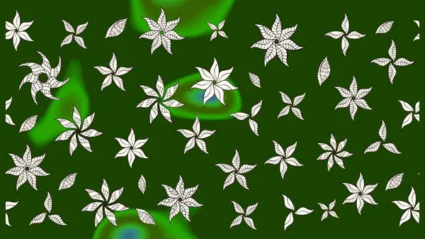 Raster illüstrasyonu. Eski usul. Renkli desenli eskiz deseni, yeşil çiçekler ve dekoratif elementlerle. Kumaş, tekstil, duvar kağıdı baskısı için. Taslak arkaplan.