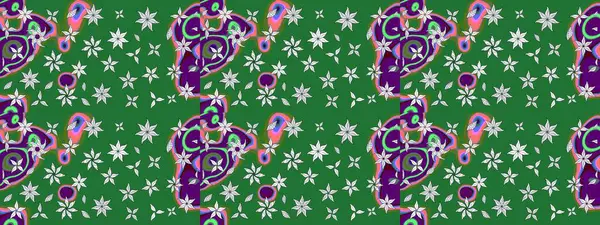 Suluboya tarzında yeşil renkte. Küçük çiçekli yay deseni çiz. Raster illüstrasyonu.