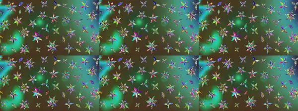 Raster illüstrasyonundaki çiçek desenli çizim. Düz Çiçek Elementleri Tasarımı. Renkli Yaz Temalı eskiz kalıbı. Yeşil renkte çiçekler.