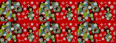 Renkli Bahar Teması eskiz kalıbı. Süslü kumaş deseni. Raster illüstrasyonundaki çiçek desenli çizim. Düz Çiçek Elementleri Tasarımı.